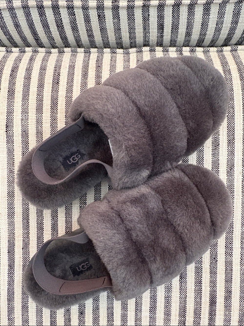 UGG Fluff Slide Shearling Slippers — Gray